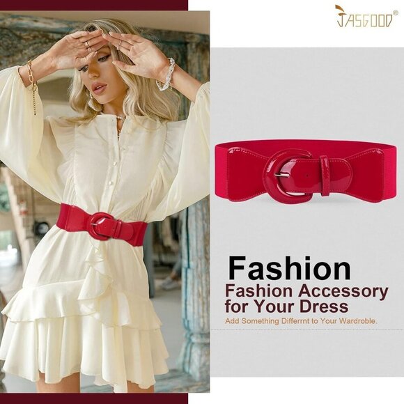 Women Wide Elastic Belt Vintage Chunky Buckle Retro Dress Accessory main image 4